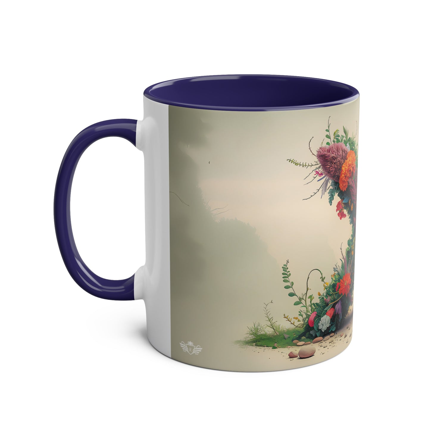 Floral Fantasy Two-Tone Ceramic Mug with Letter X Dark Blue-02