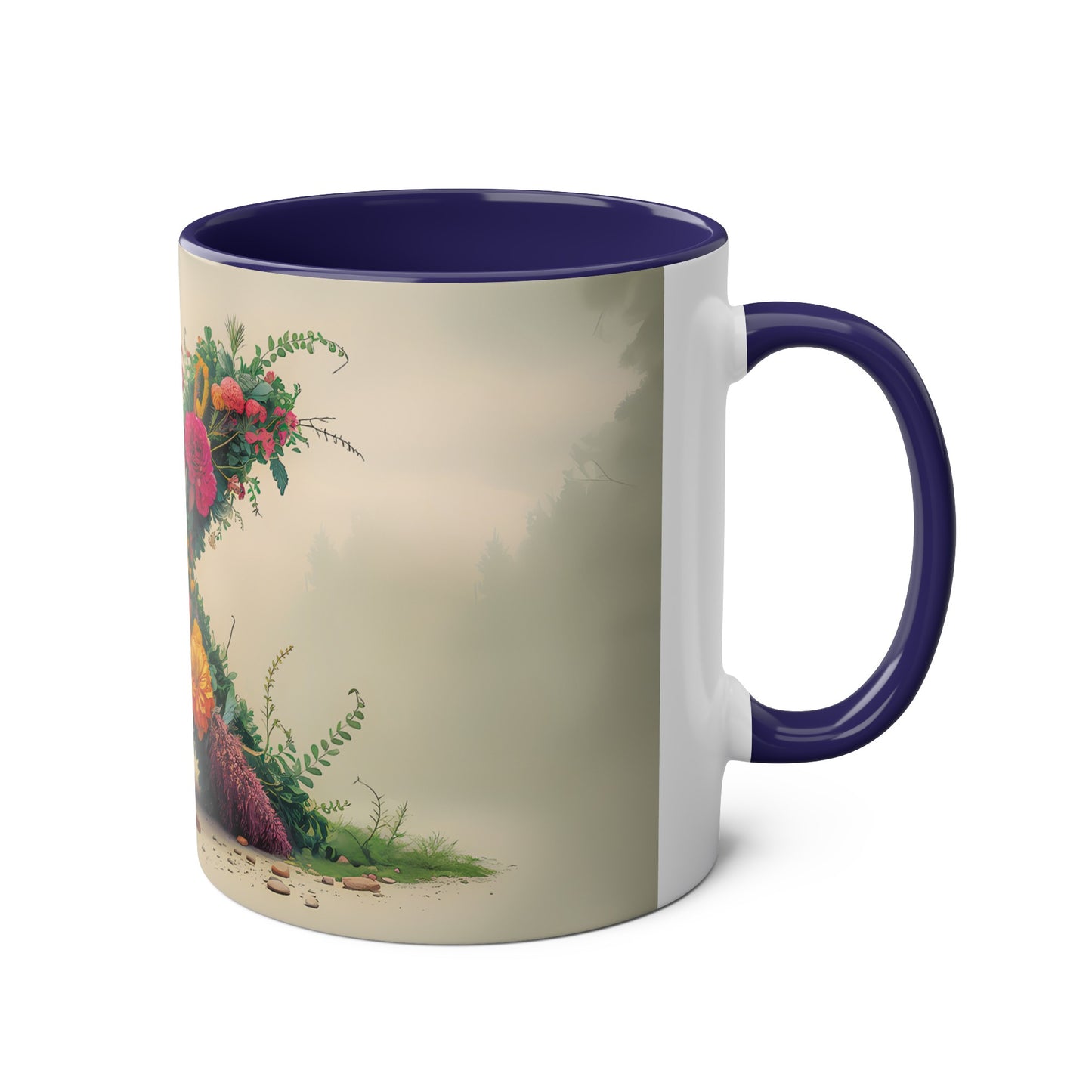 Floral Fantasy Two-Tone Ceramic Mug with Letter X Dark Blue-03