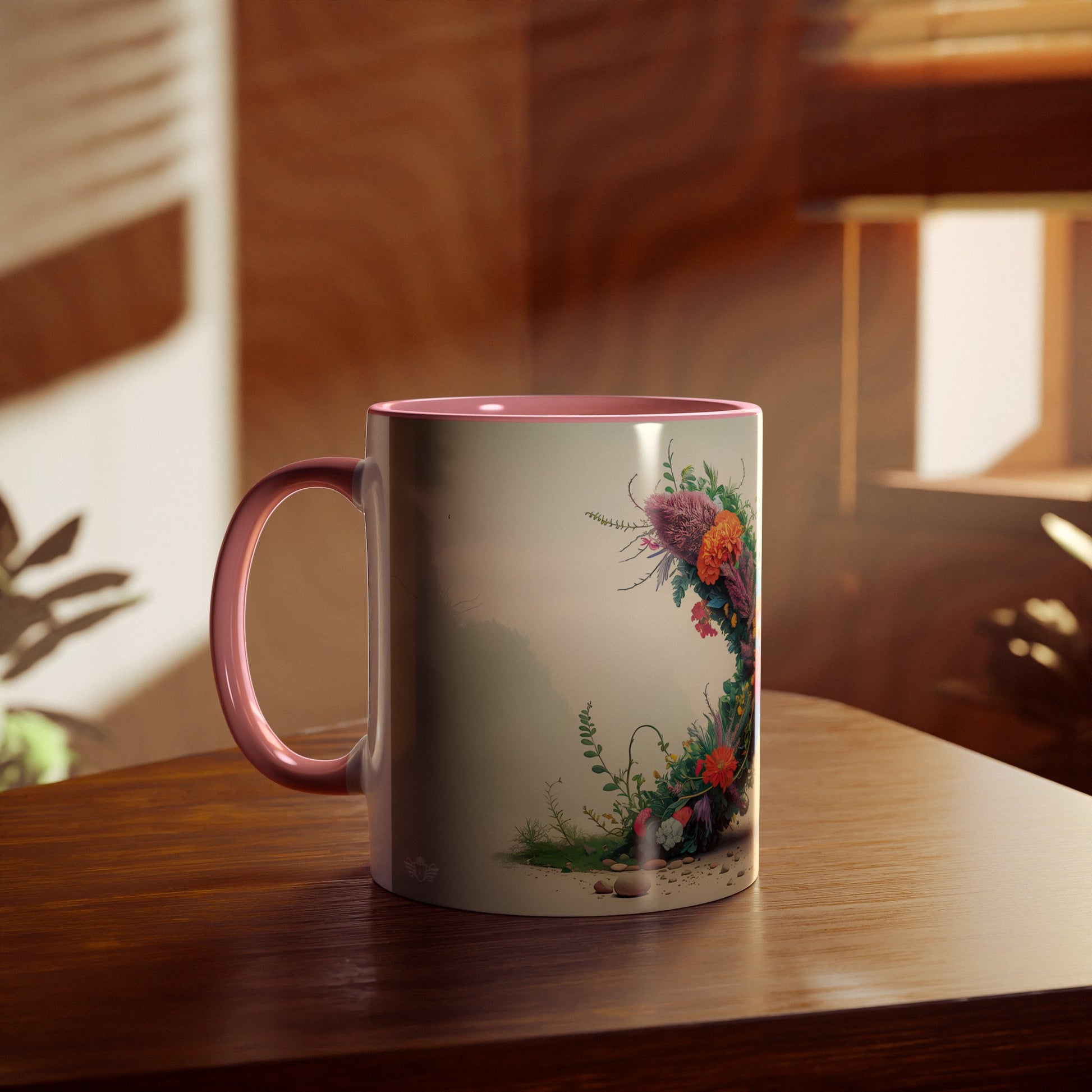 Floral Fantasy Two-Tone Ceramic Mug with Letter X Pink-04