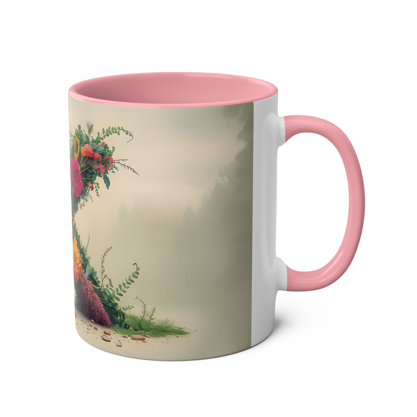 Floral Fantasy Two-Tone Ceramic Mug with Letter X Pink-03