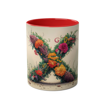 Floral Fantasy Two-Tone Ceramic Mug with Letter X Red-01