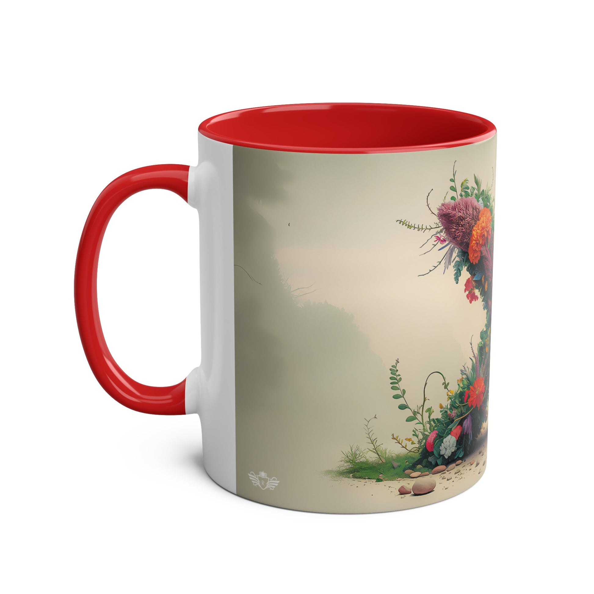 Floral Fantasy Two-Tone Ceramic Mug with Letter X Red-02