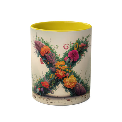 Floral Fantasy Two-Tone Ceramic Mug with Letter X Yellow-01