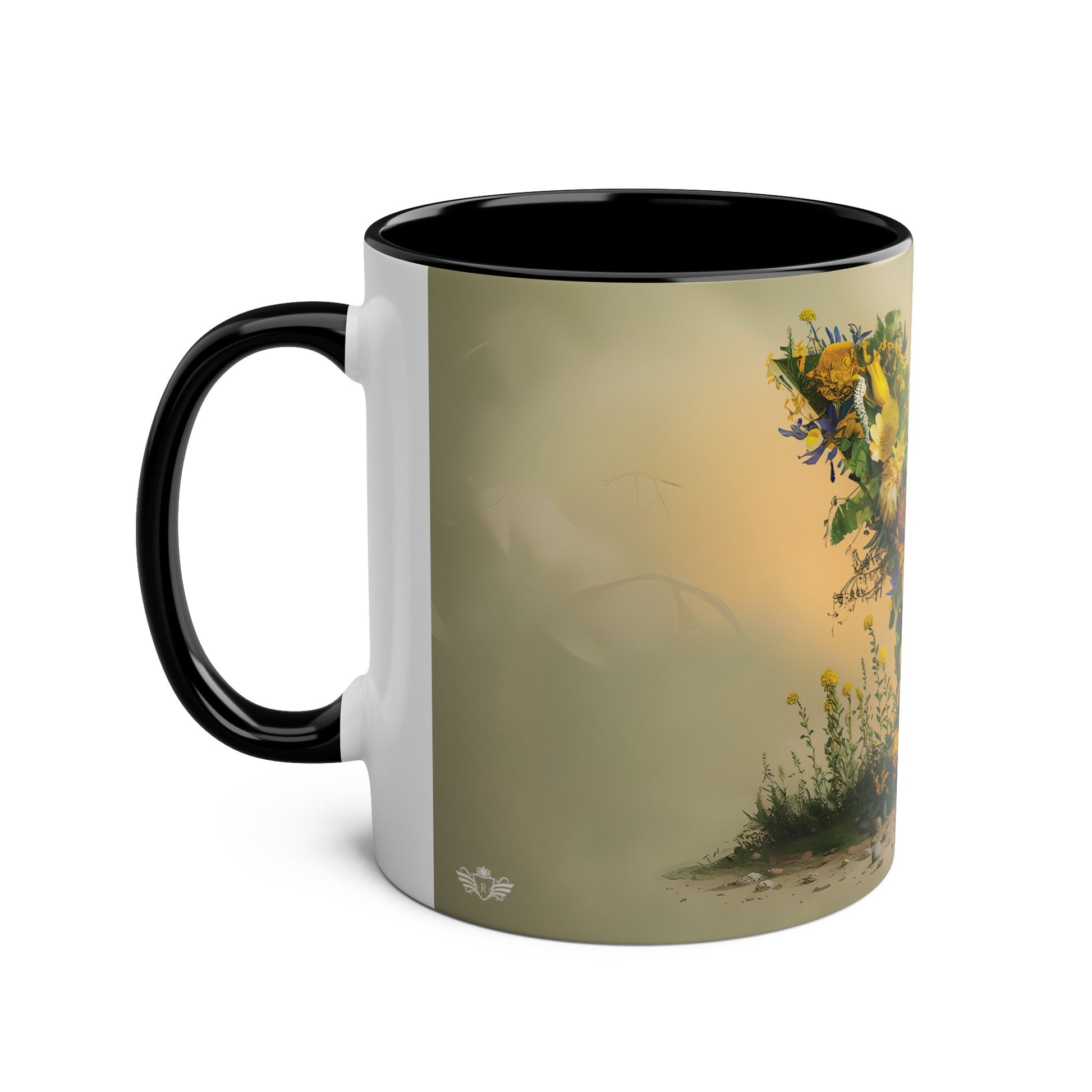 Floral Fantasy Two-Tone Ceramic Mug with Letter Y Black-02