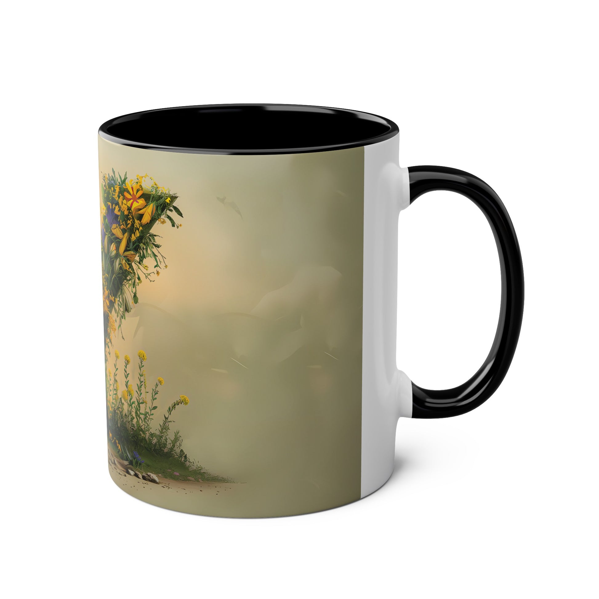 Floral Fantasy Two-Tone Ceramic Mug with Letter Y Black-03