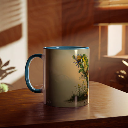 Floral Fantasy Two-Tone Ceramic Mug with Letter Y Blue-04