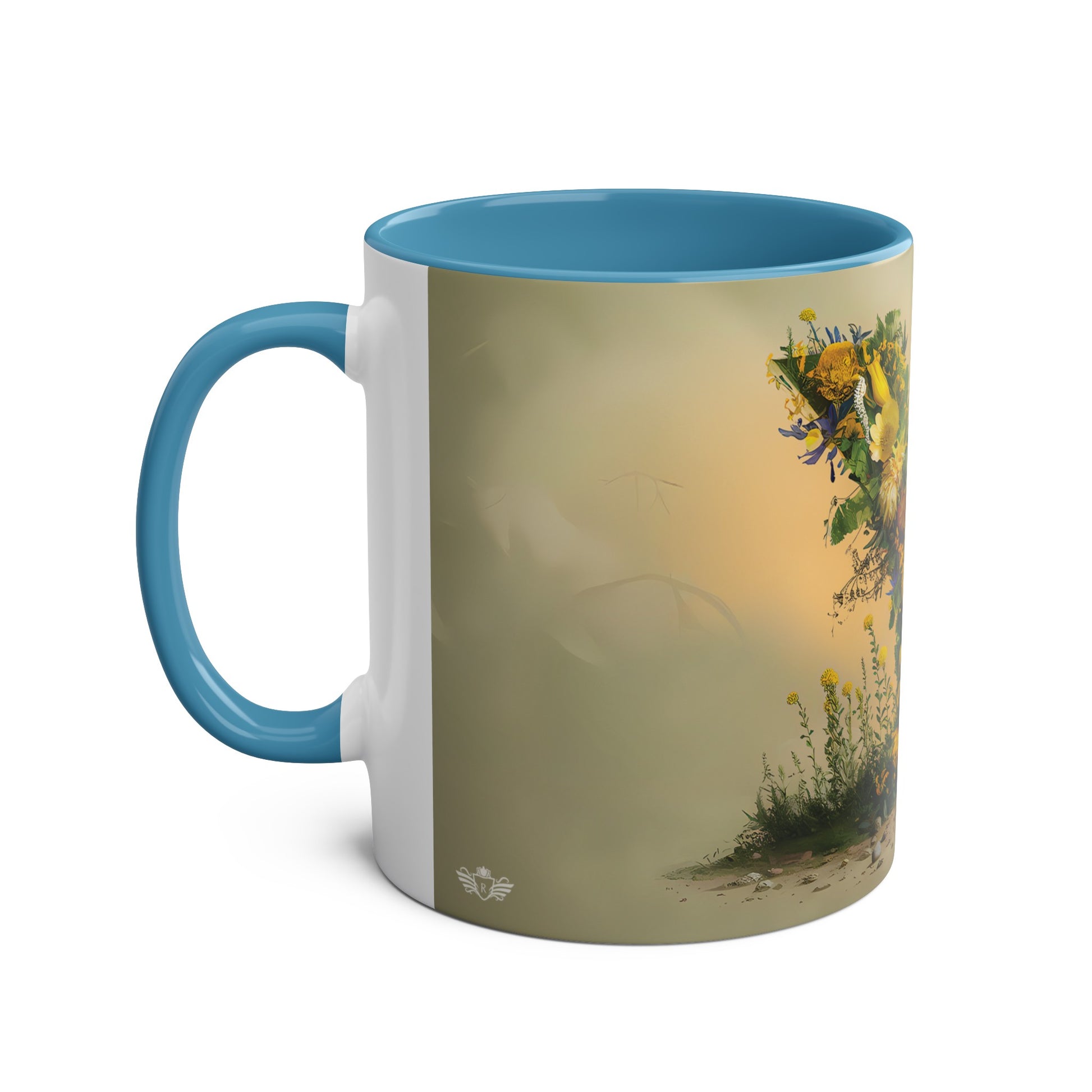 Floral Fantasy Two-Tone Ceramic Mug with Letter Y Blue-02