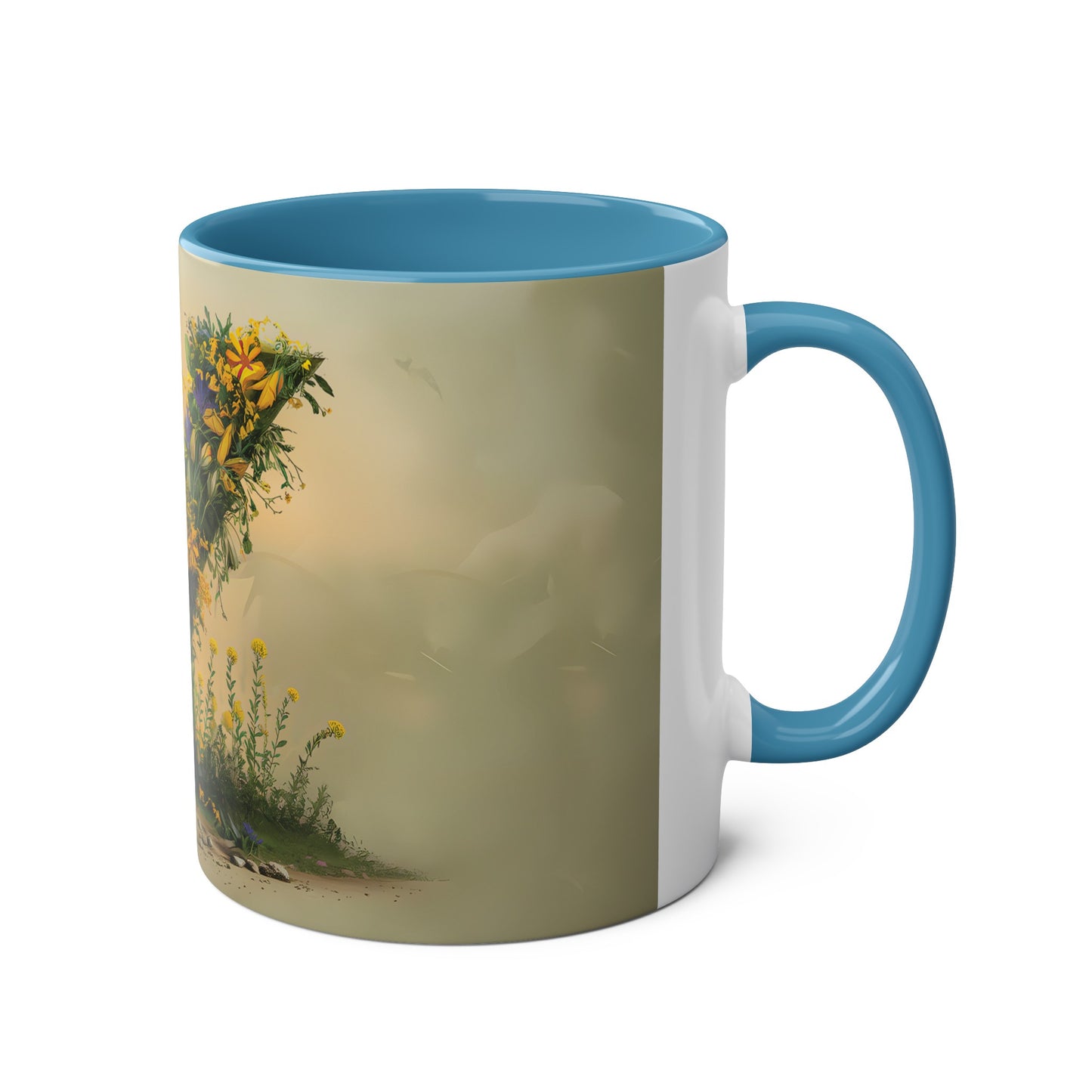 Floral Fantasy Two-Tone Ceramic Mug with Letter Y Blue-03