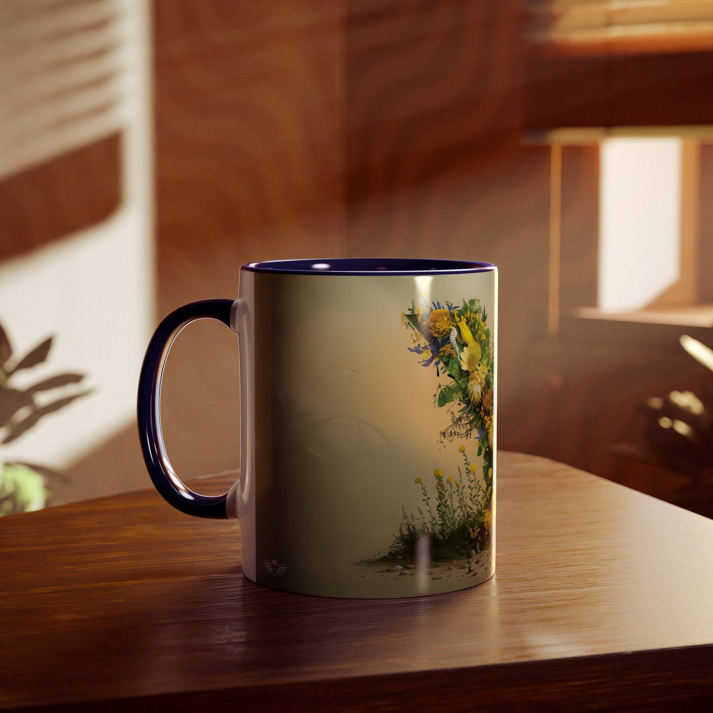 Floral Fantasy Two-Tone Ceramic Mug with Letter Y Dark Blue-04