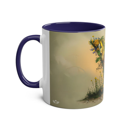 Floral Fantasy Two-Tone Ceramic Mug with Letter Y Dark Blue-02