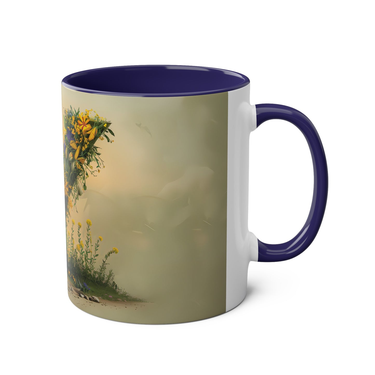 Floral Fantasy Two-Tone Ceramic Mug with Letter Y Dark Blue-03