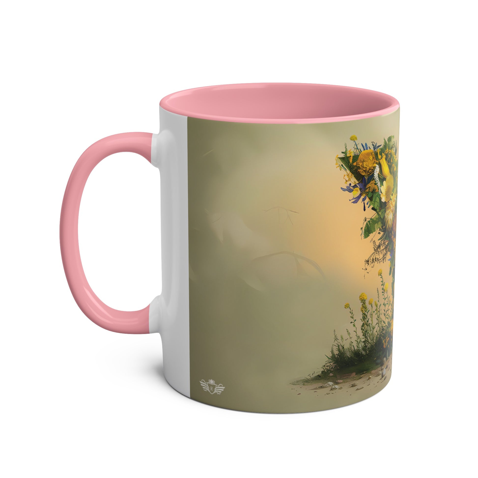 Floral Fantasy Two-Tone Ceramic Mug with Letter Y Pink-02