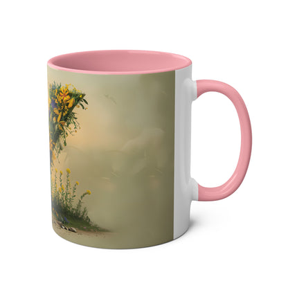 Floral Fantasy Two-Tone Ceramic Mug with Letter Y Pink-03