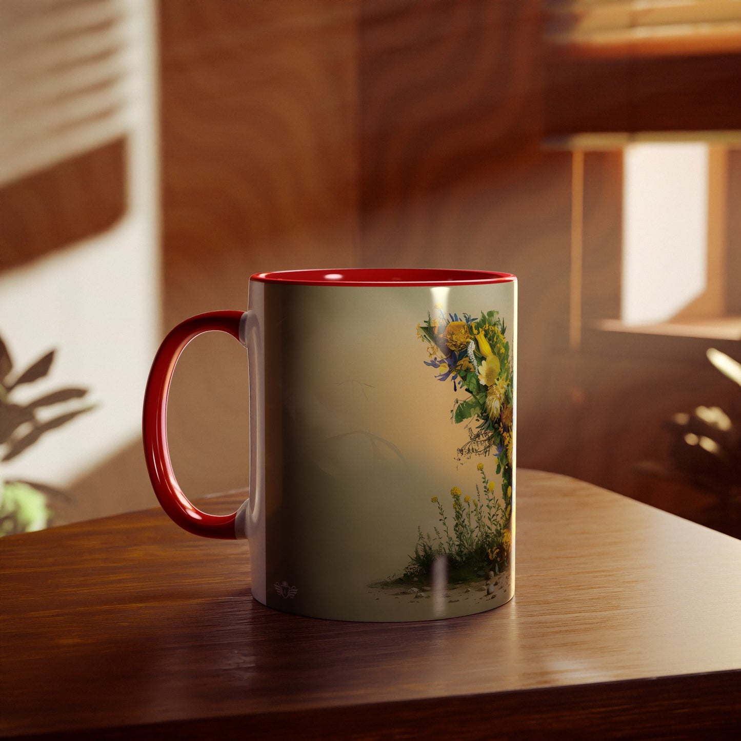 Floral Fantasy Two-Tone Ceramic Mug with Letter Y Red-04