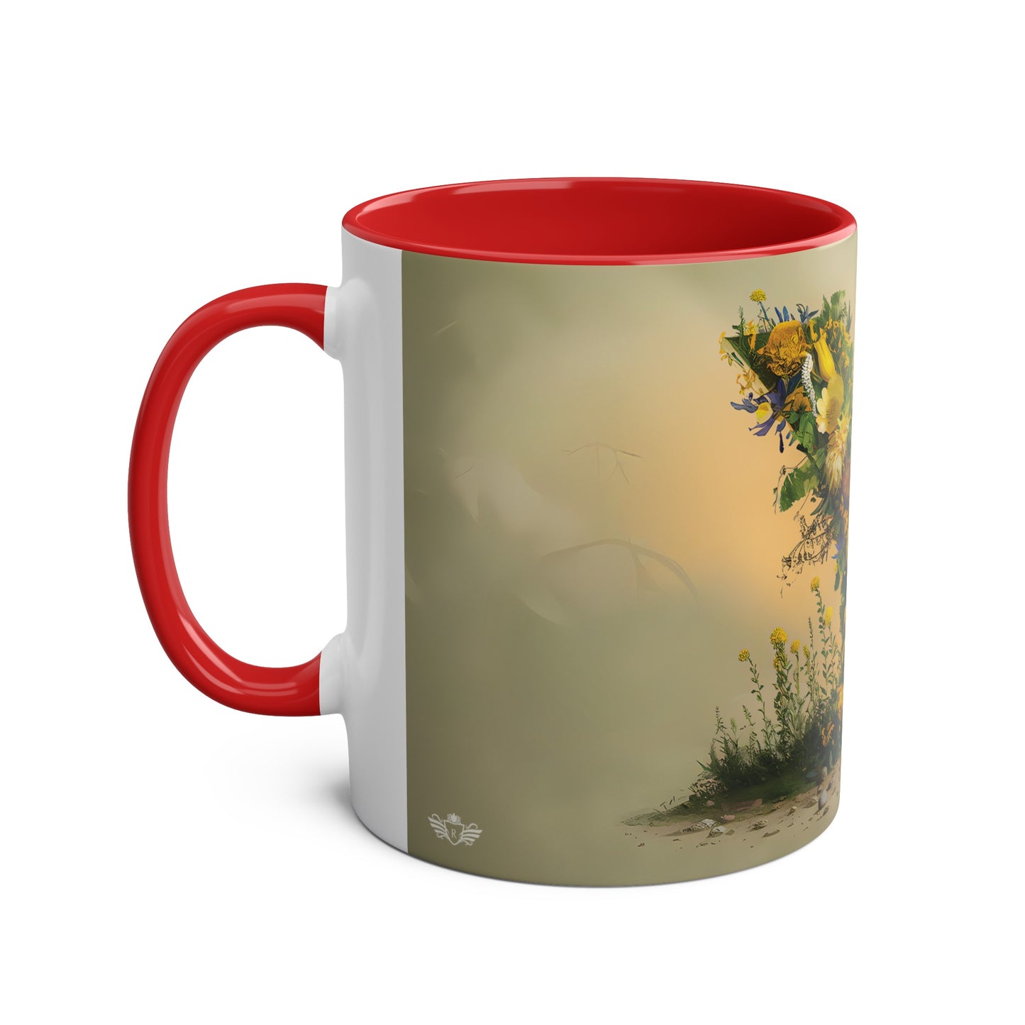 Floral Fantasy Two-Tone Ceramic Mug with Letter Y Red-02