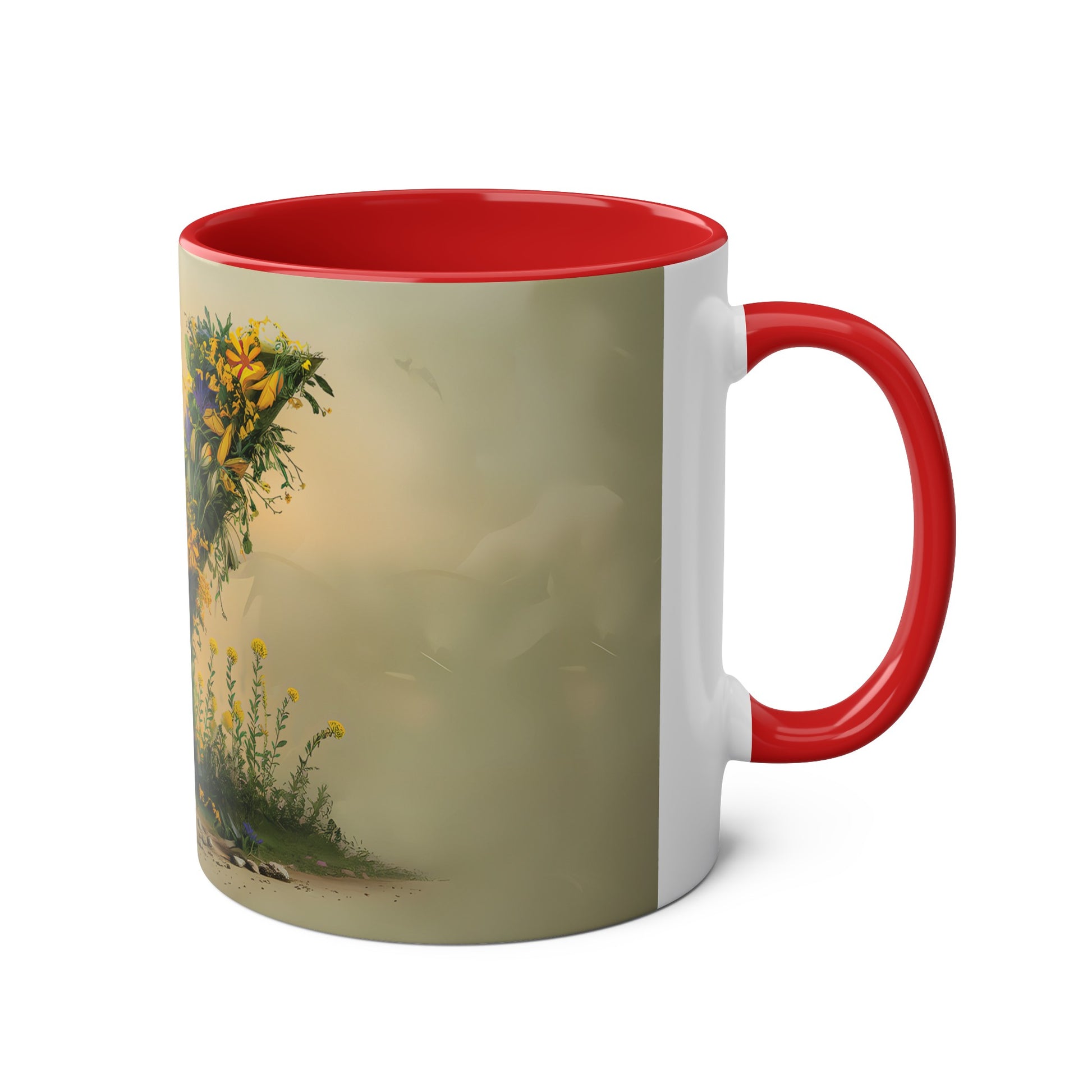 Floral Fantasy Two-Tone Ceramic Mug with Letter Y Red-03