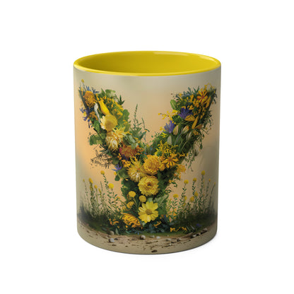 Floral Fantasy Two-Tone Ceramic Mug with Letter Y Yellow-01