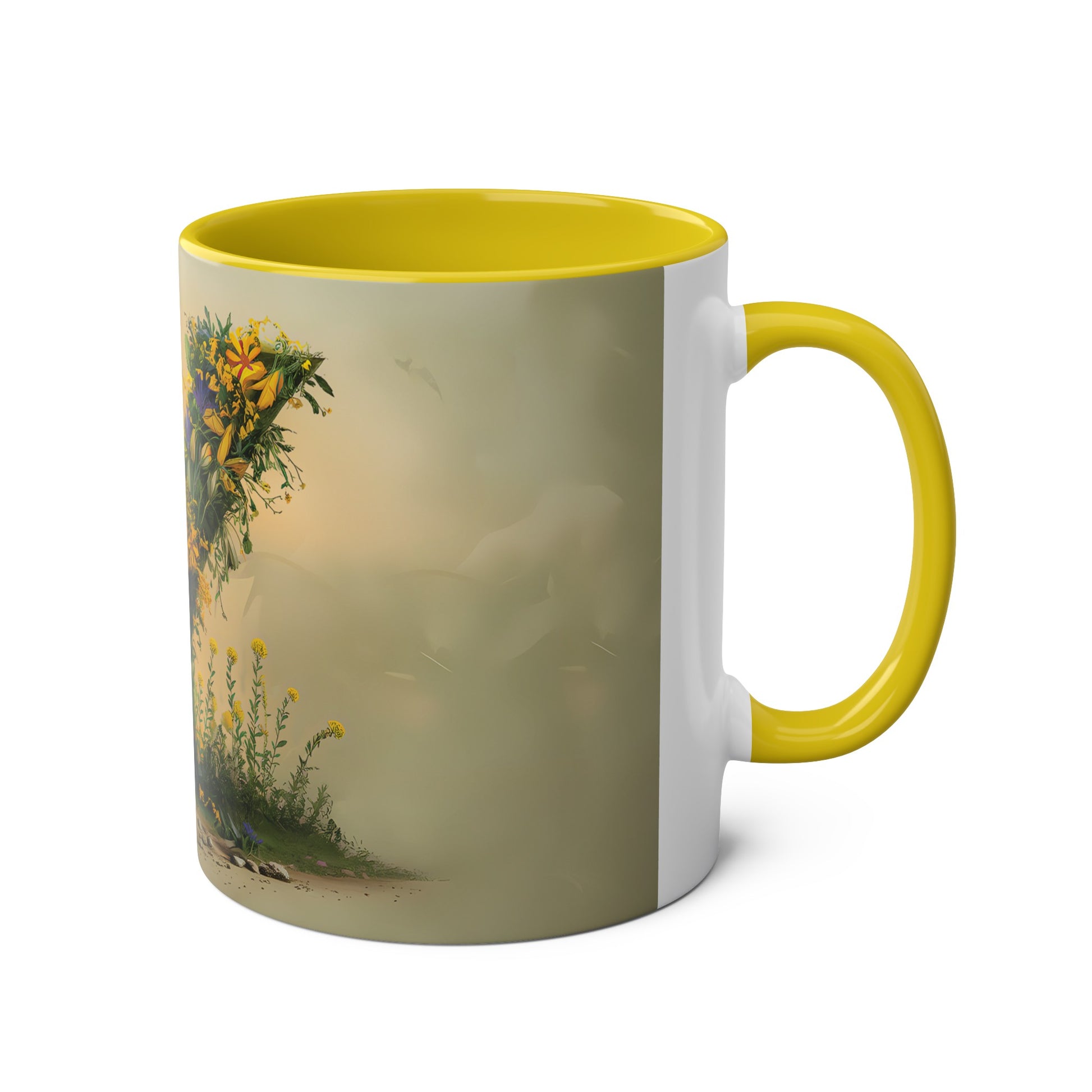 Floral Fantasy Two-Tone Ceramic Mug with Letter Y Yellow-03