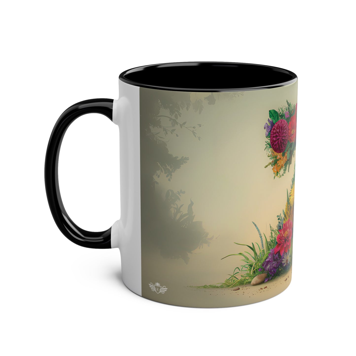 Floral Fantasy Two-Tone Ceramic Mug with Letter Z Black-02