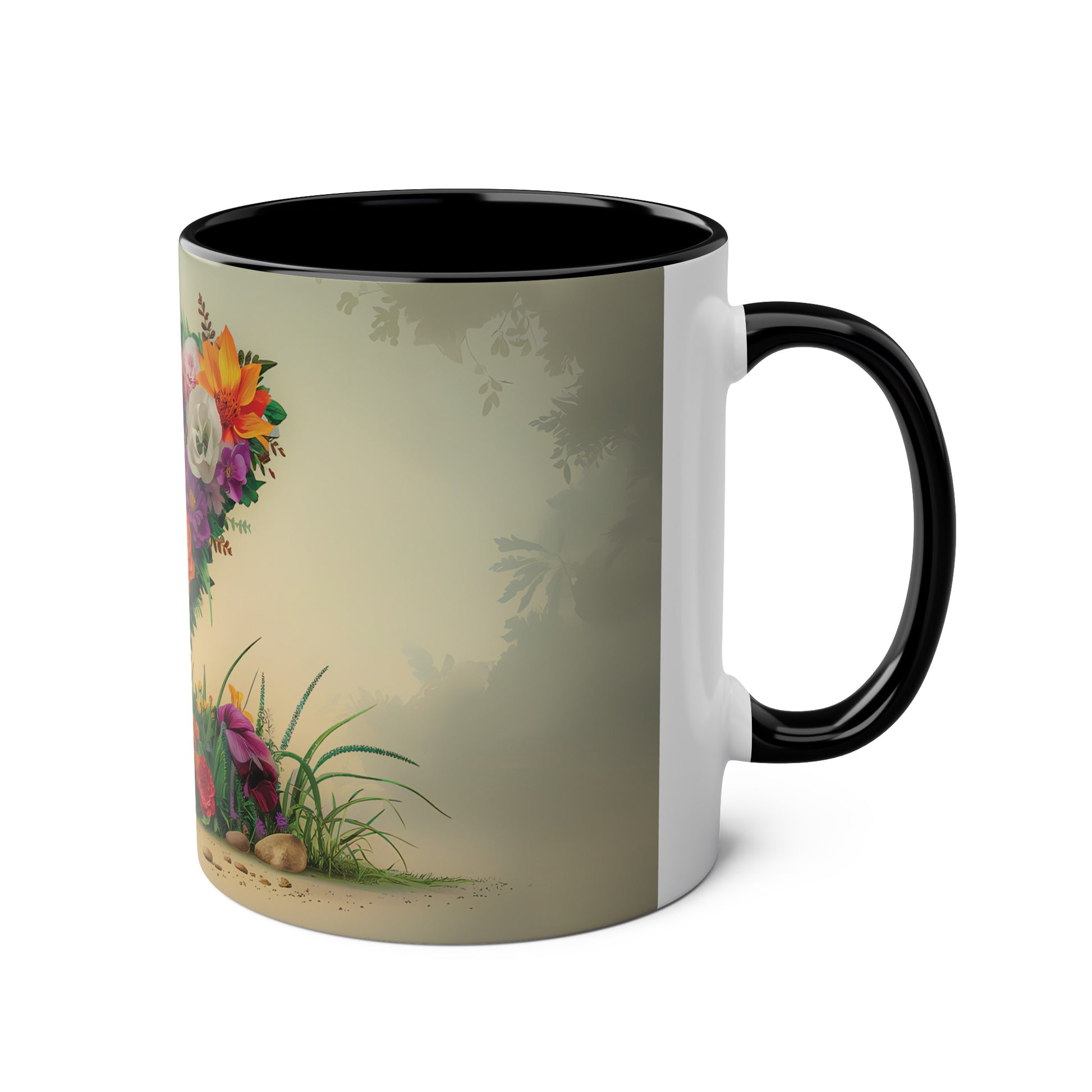 Floral Fantasy Two-Tone Ceramic Mug with Letter Z Black-03