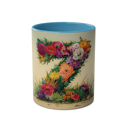 Floral Fantasy Two-Tone Ceramic Mug with Letter Z Blue-01