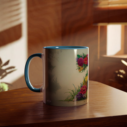 Floral Fantasy Two-Tone Ceramic Mug with Letter Z Blue-04