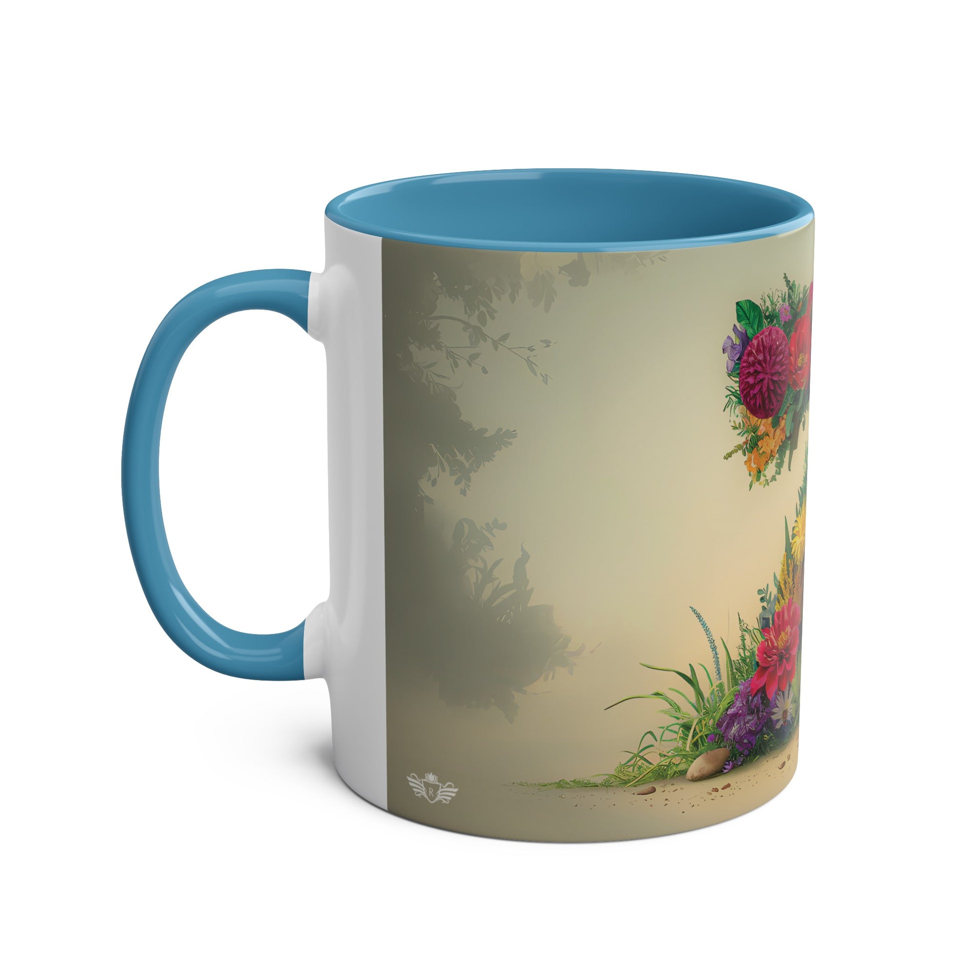 Floral Fantasy Two-Tone Ceramic Mug with Letter Z Blue-02