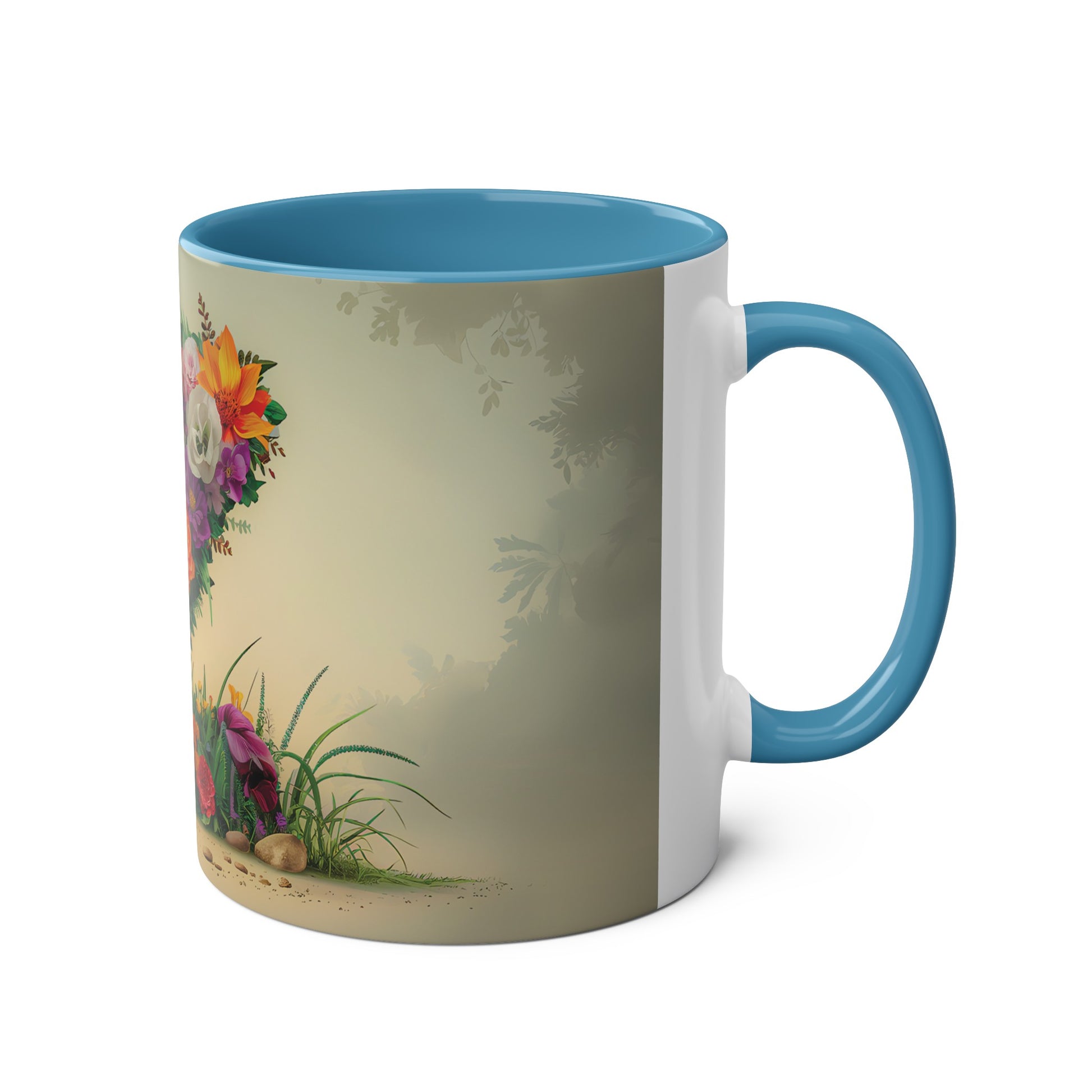 Floral Fantasy Two-Tone Ceramic Mug with Letter Z Blue-03