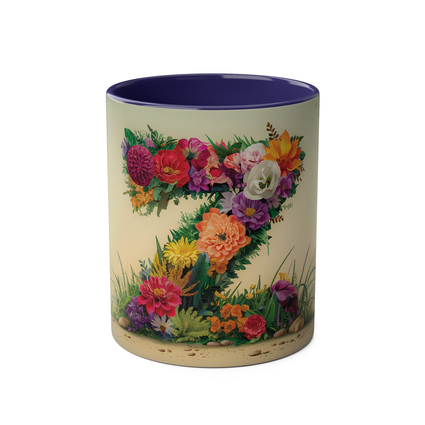 Floral Fantasy Two-Tone Ceramic Mug with Letter Z Dark Blue-01