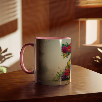 Floral Fantasy Two-Tone Ceramic Mug with Letter Z Pink-04