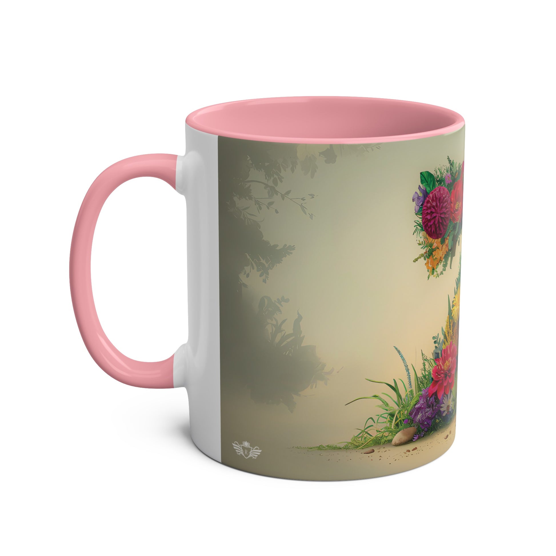 Floral Fantasy Two-Tone Ceramic Mug with Letter Z Pink-02