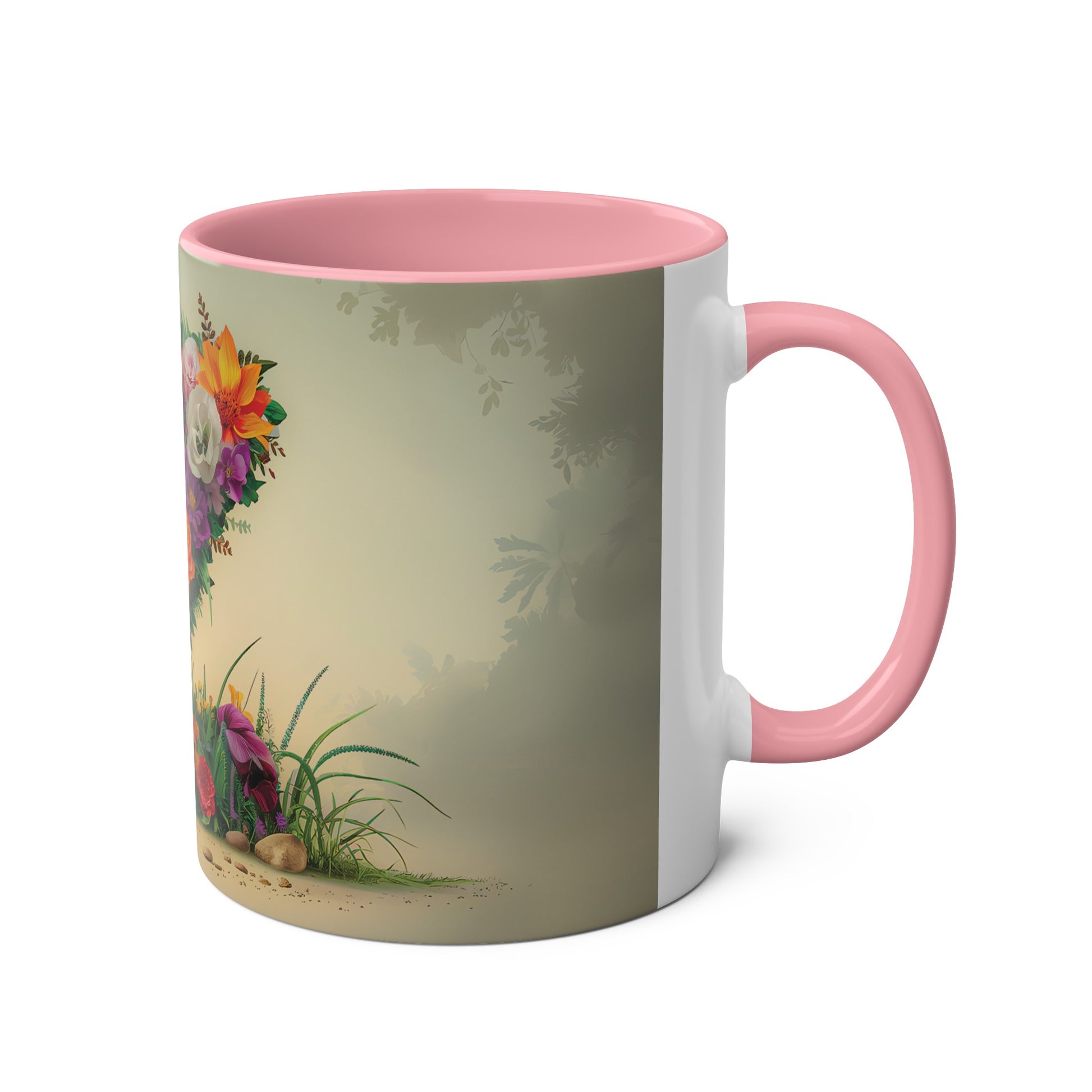 Floral Fantasy Two-Tone Ceramic Mug with Letter Z Pink-03