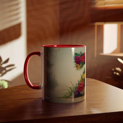 Floral Fantasy Two-Tone Ceramic Mug with Letter Z Red-04