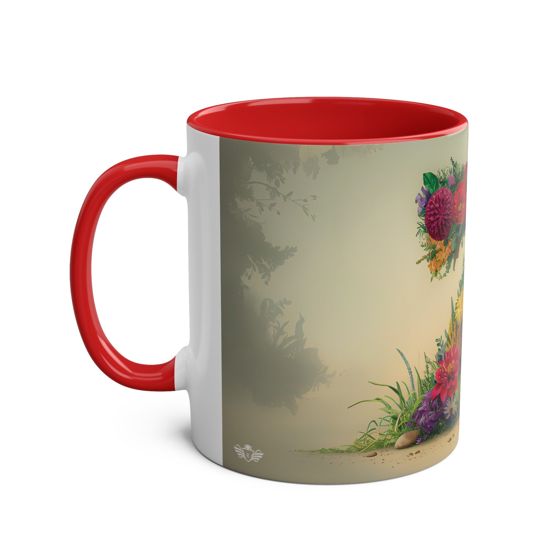 Floral Fantasy Two-Tone Ceramic Mug with Letter Z Red-02