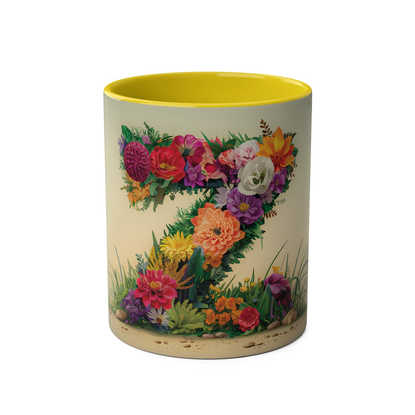 Floral Fantasy Two-Tone Ceramic Mug with Letter Z Yellow-01