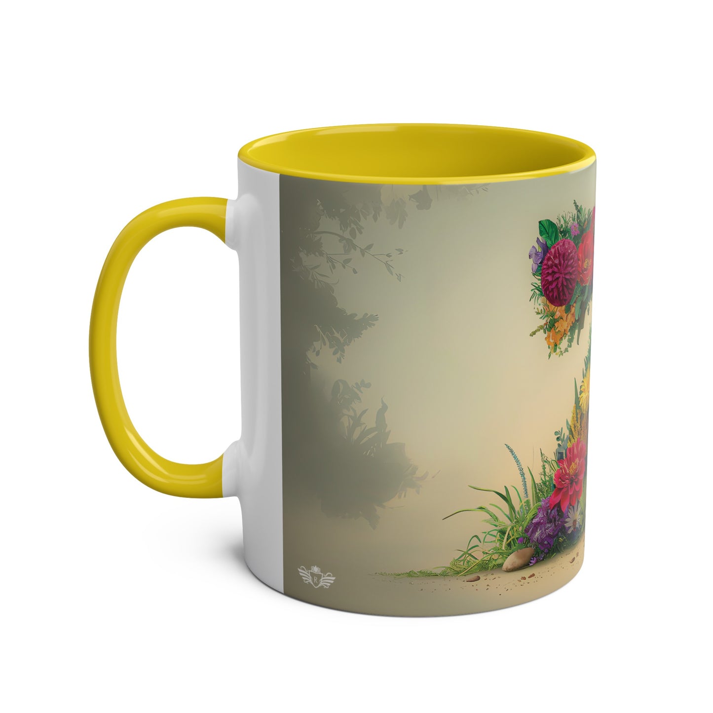 Floral Fantasy Two-Tone Ceramic Mug with Letter Z Yellow-02