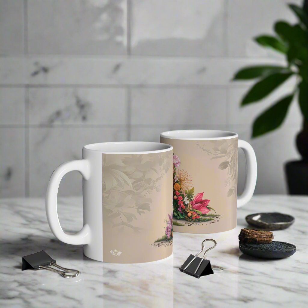 Flower Fantasy Ceramic Mug with Letter A - 06