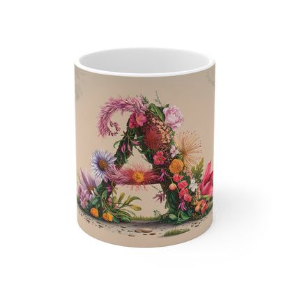 Flower Fantasy Ceramic Mug with Letter A - 01