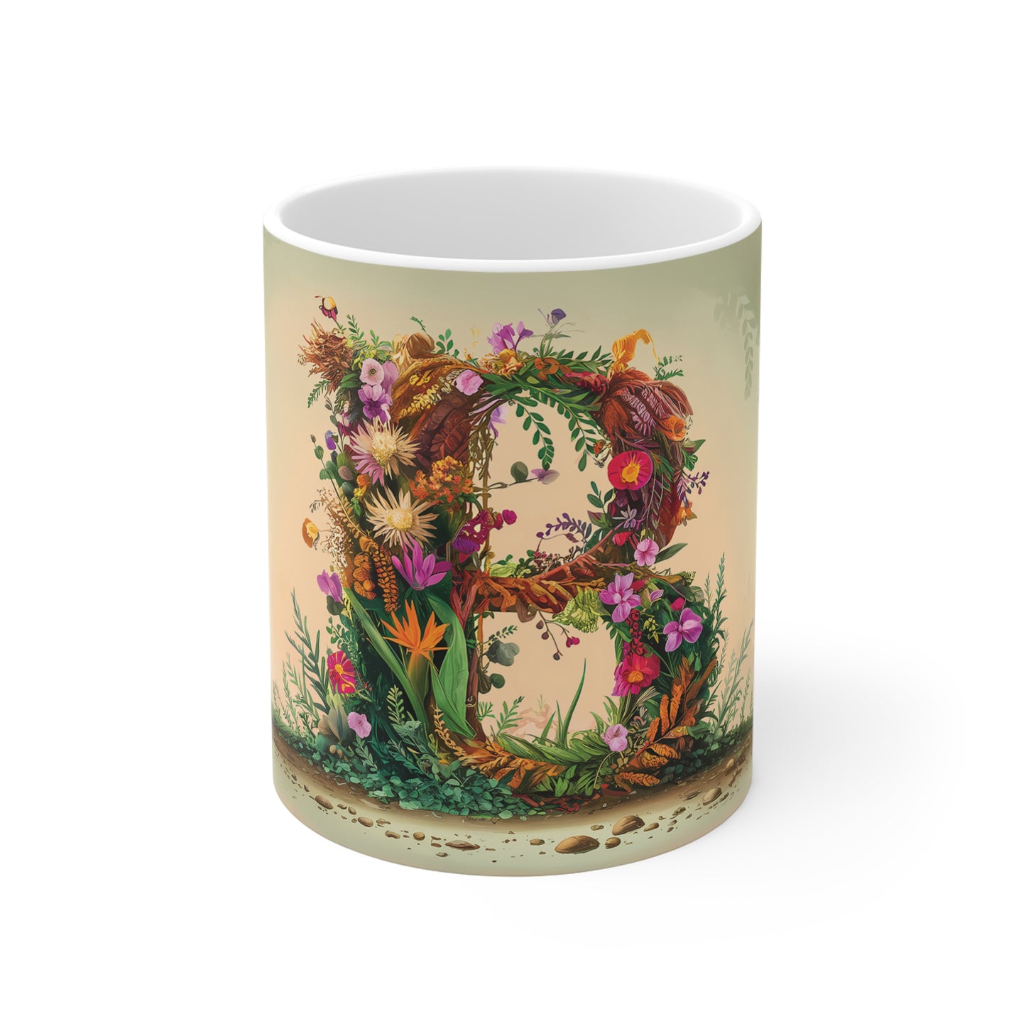 Flower Fantasy Ceramic Mug with Letter B - 01