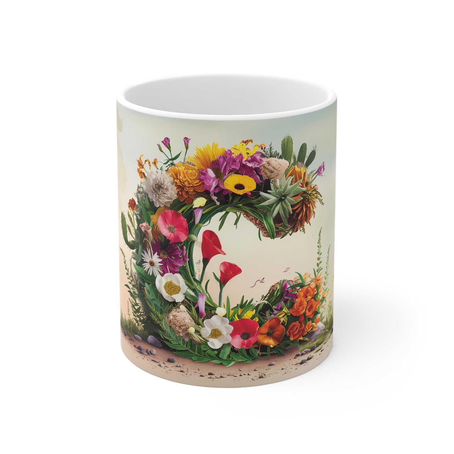 Flower Fantasy Ceramic Mug with Letter C - 01