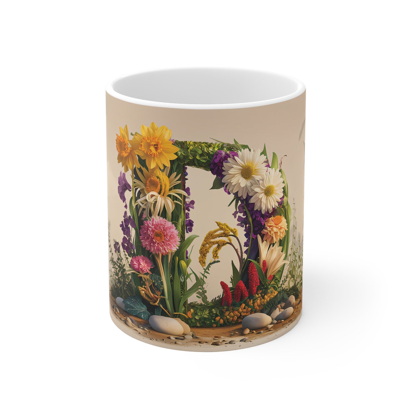 Flower Fantasy Ceramic Mug with Letter D - 01