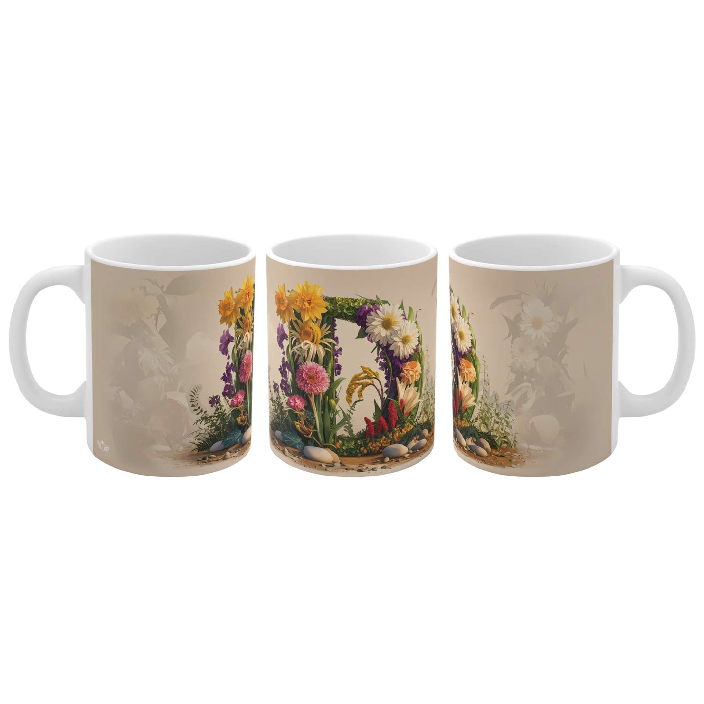 Flower Fantasy Ceramic Mug with Letter D - 04