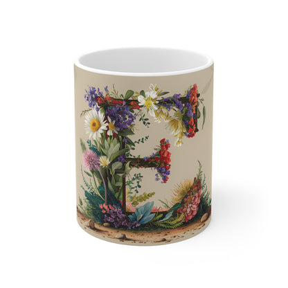 Flower Fantasy Ceramic Mug with Letter E - 01