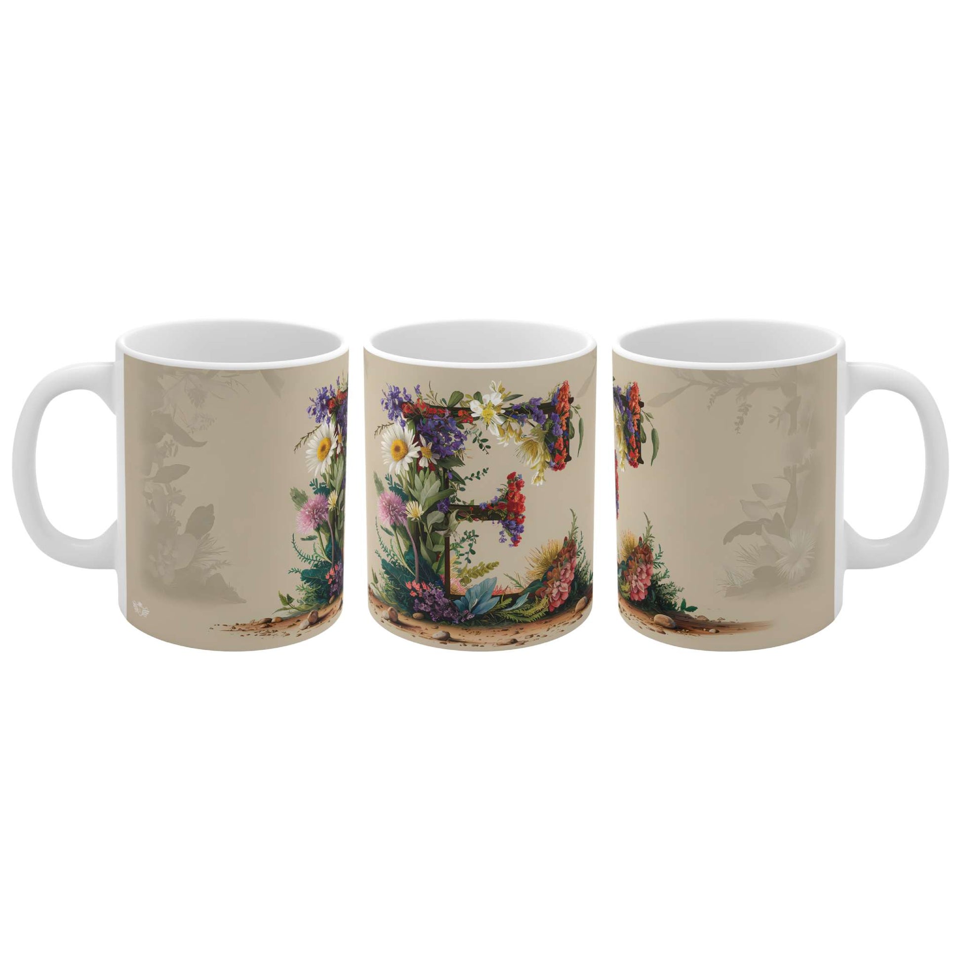 Flower Fantasy Ceramic Mug with Letter E - 04