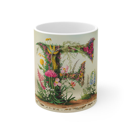 Flower Fantasy Ceramic Mug with Letter F - 01