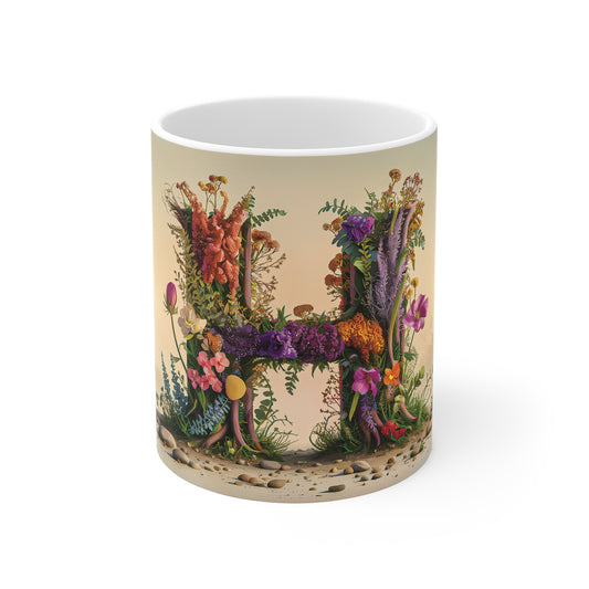 Flower Fantasy Ceramic Mug with Letter H - 01