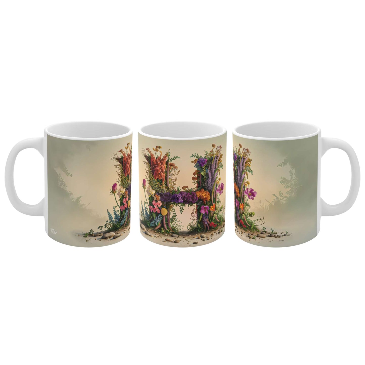 Flower Fantasy Ceramic Mug with Letter H - 04