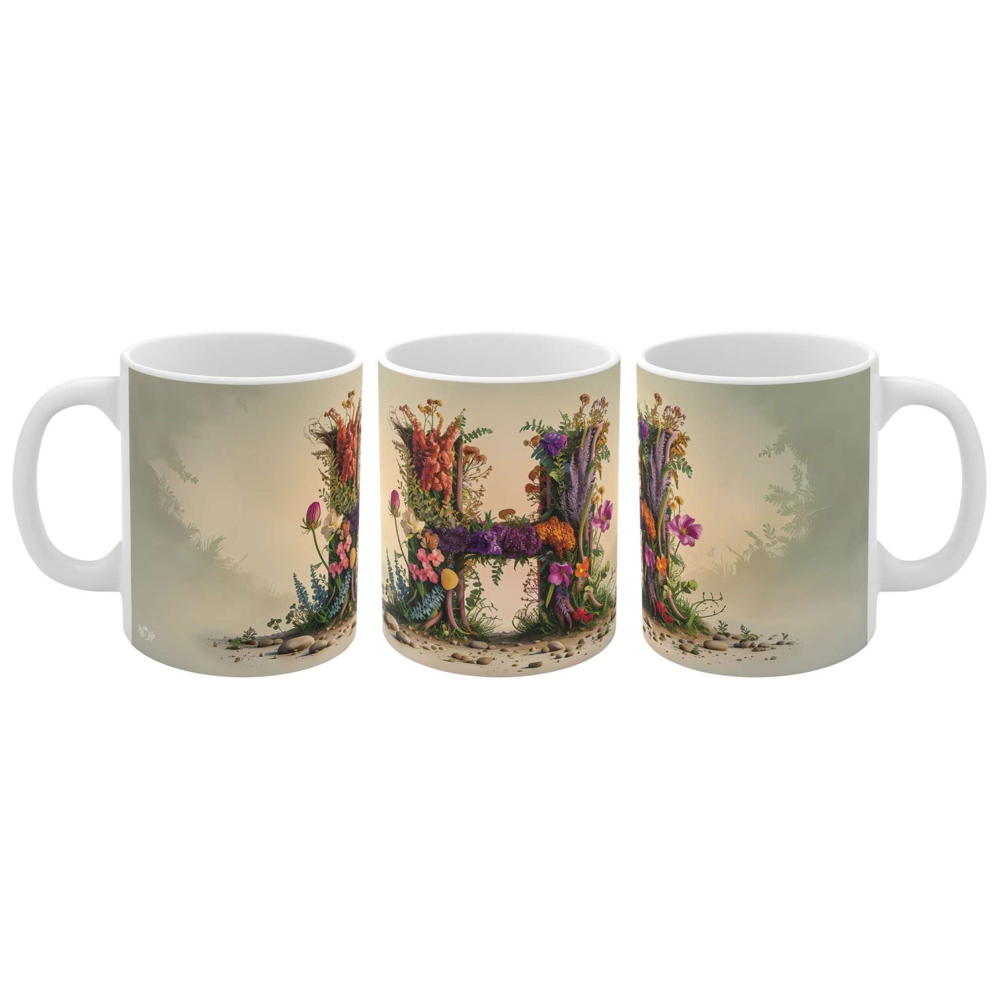 Flower Fantasy Ceramic Mug with Letter H - 04