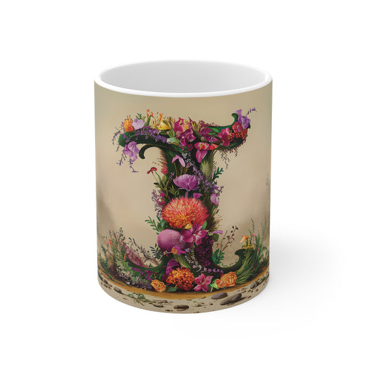 Flower Fantasy Ceramic Mug with Letter I - 01