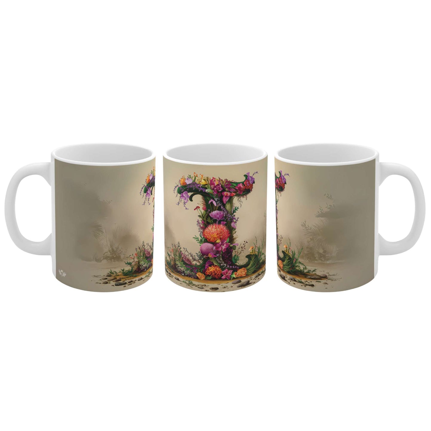Flower Fantasy Ceramic Mug with Letter I - 04